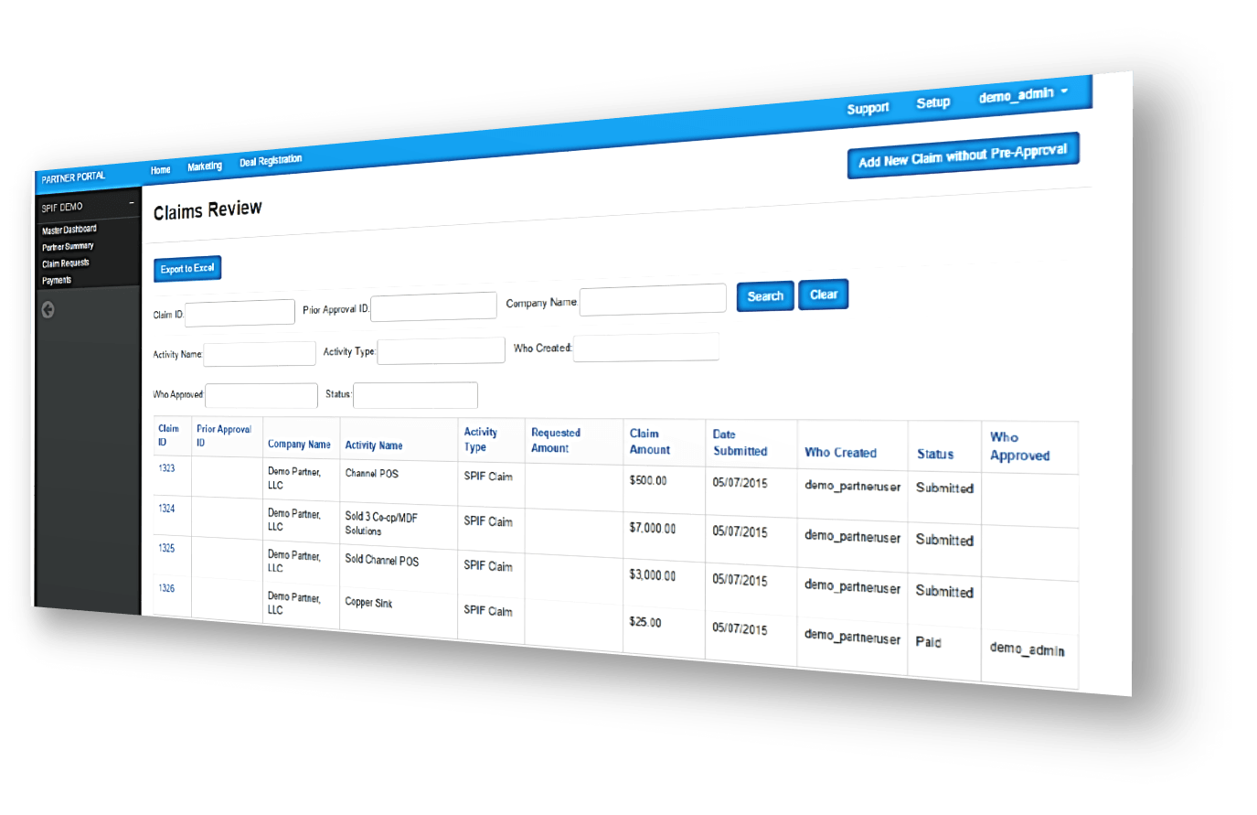 SPIFF management software dashboard