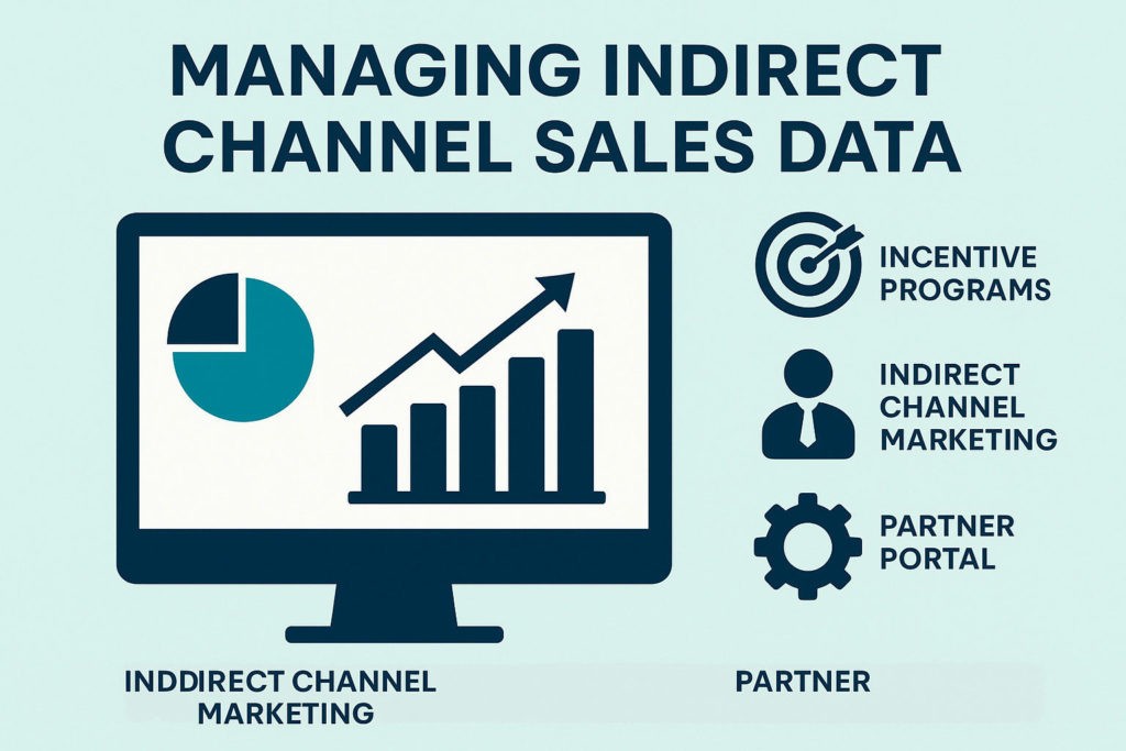 Infographic on managing indirect channel sales data featuring incentive programs, indirect channel marketing, and partner portals.