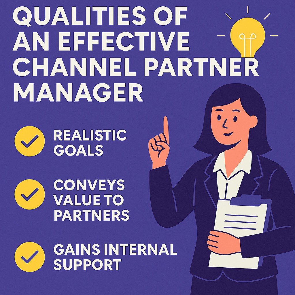 fographic highlighting key qualities of an effective channel partner manager including realistic goals, conveying value to partners, and gaining internal support
