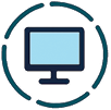 Computer monitor icon representing channel data management, business software, and digital reporting solutions.