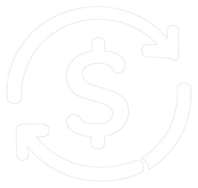 Dollar sign with arrows around it - white, reverse